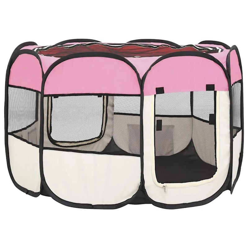 Țarc joacă pliabil câini cu sac de transport roz 90x90x58 cm