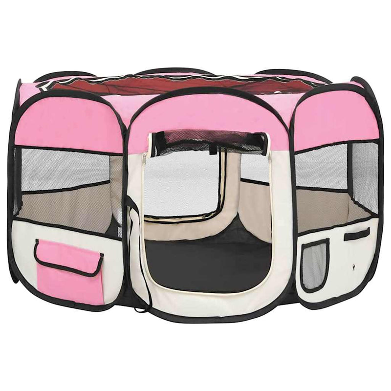 Țarc joacă pliabil câini cu sac de transport roz 110x110x58 cm