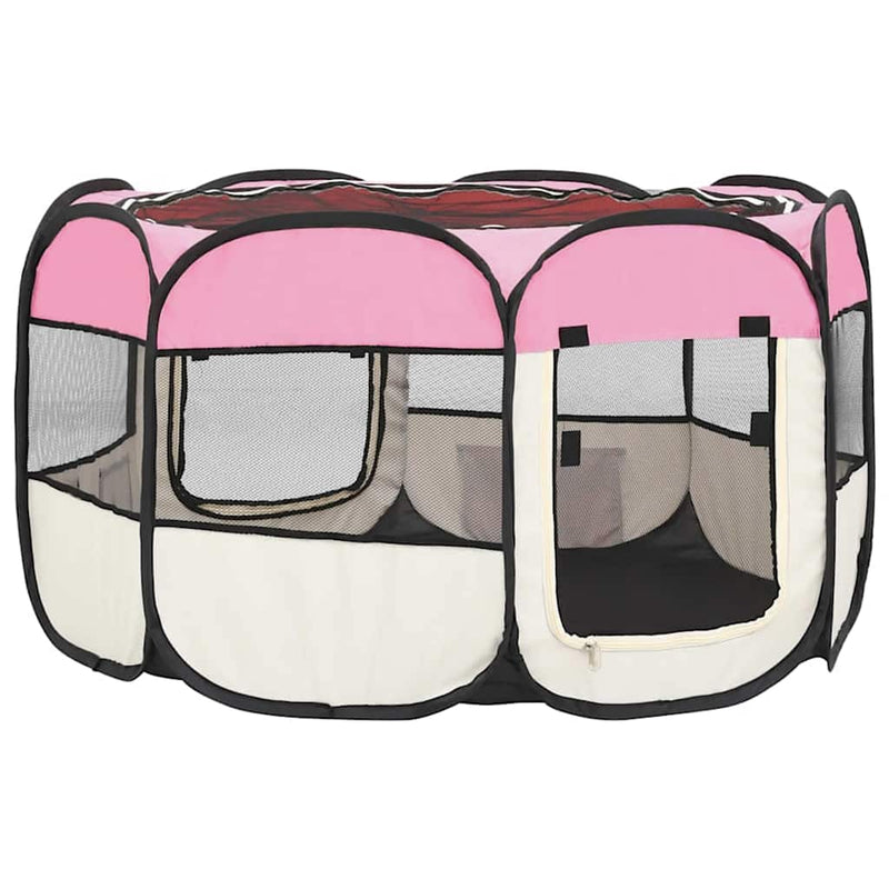 Țarc joacă pliabil câini cu sac de transport roz 110x110x58 cm