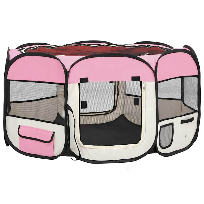 Țarc joacă pliabil câini cu sac de transport roz 125x125x61 cm