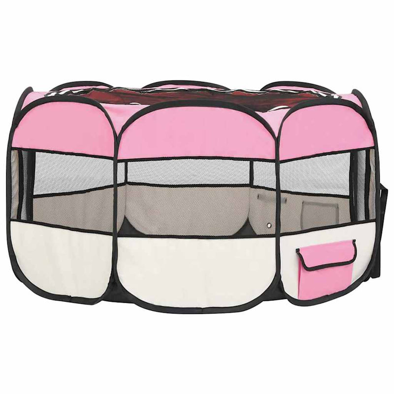 Țarc joacă pliabil câini cu sac de transport roz 125x125x61 cm