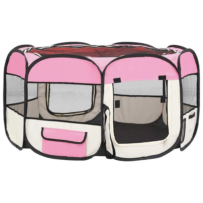 Țarc joacă pliabil câini cu sac de transport roz 125x125x61 cm