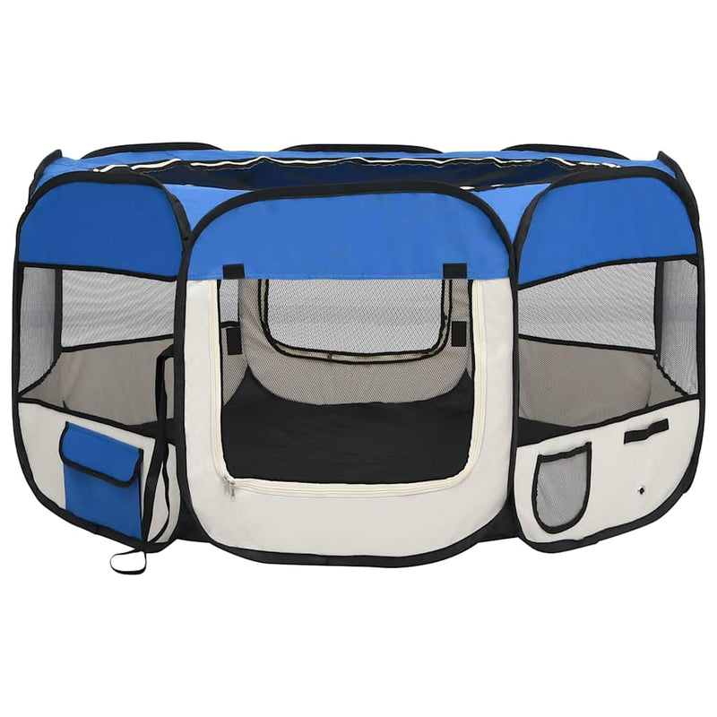 Țarc câini pliabil cu sac de transport, albastru, 125x125x61 cm