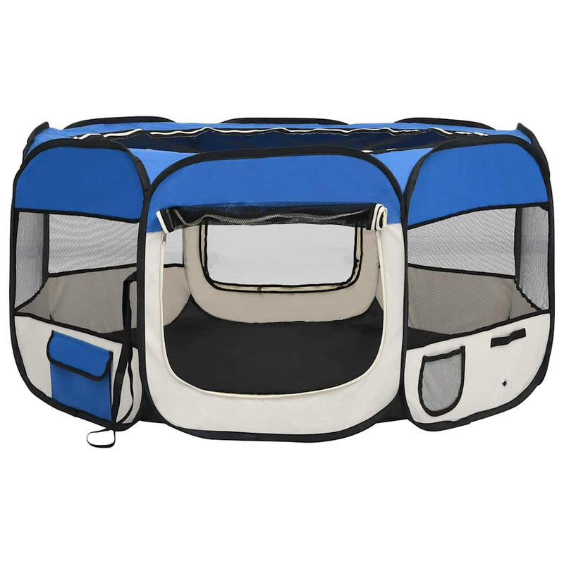 Țarc câini pliabil cu sac de transport, albastru, 125x125x61 cm