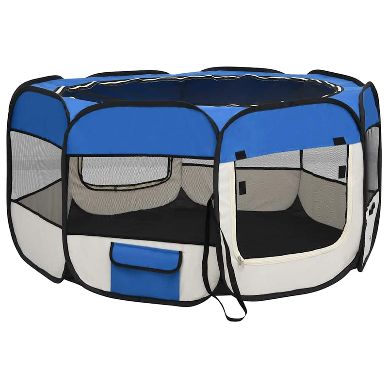 Țarc câini pliabil cu sac de transport, albastru, 125x125x61 cm