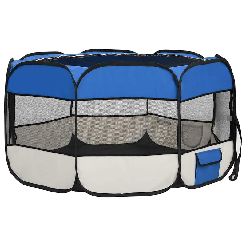 Țarc câini pliabil cu sac de transport, albastru, 125x125x61 cm
