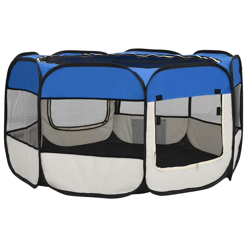 Țarc câini pliabil cu sac de transport, albastru, 125x125x61 cm