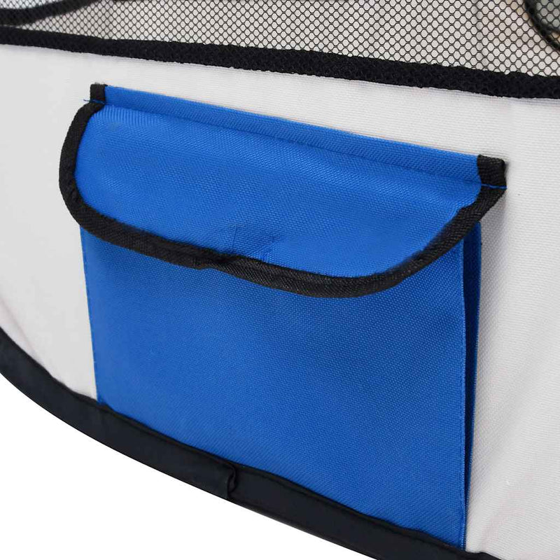 Țarc câini pliabil cu sac de transport, albastru, 125x125x61 cm