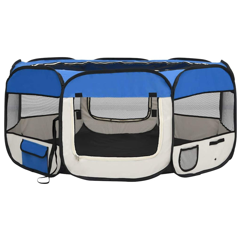 Țarc câini pliabil cu sac de transport, albastru, 145x145x61 cm