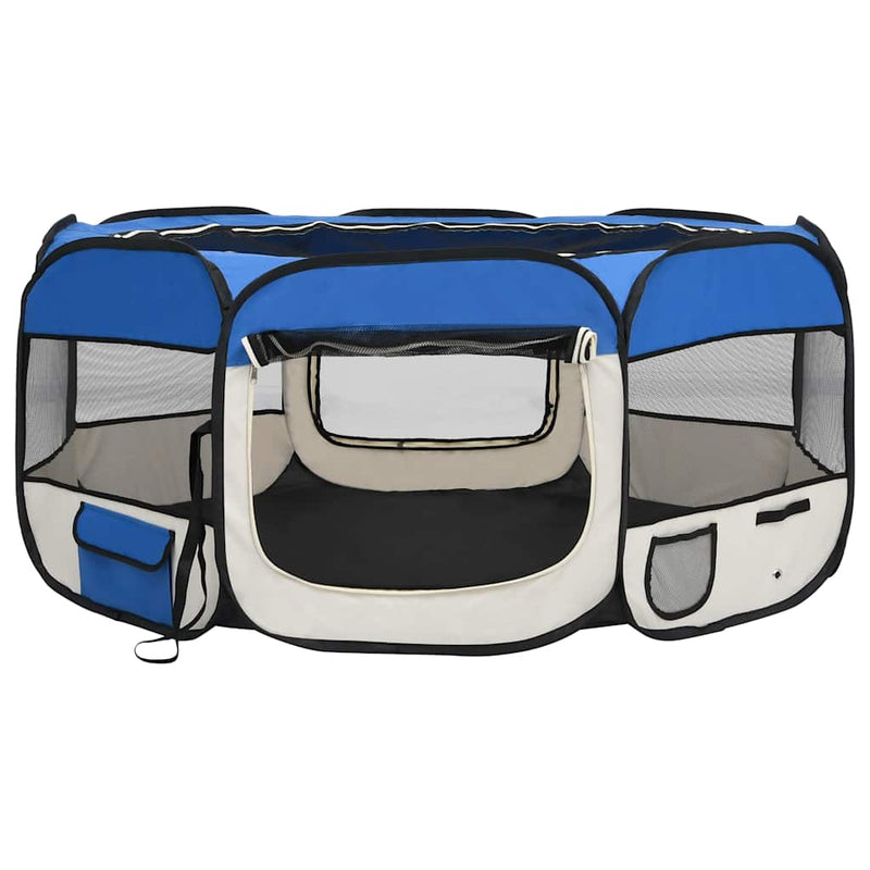 Țarc câini pliabil cu sac de transport, albastru, 145x145x61 cm