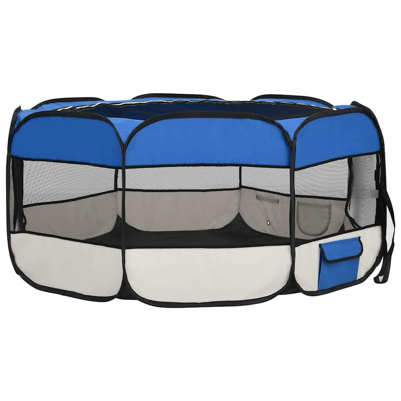 Țarc câini pliabil cu sac de transport, albastru, 145x145x61 cm