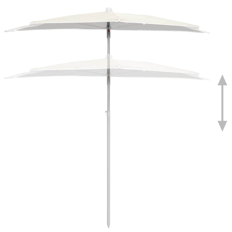 Umbrelă de grădină cu stâlp, nisipiu, 180x90 cm, semirotundă