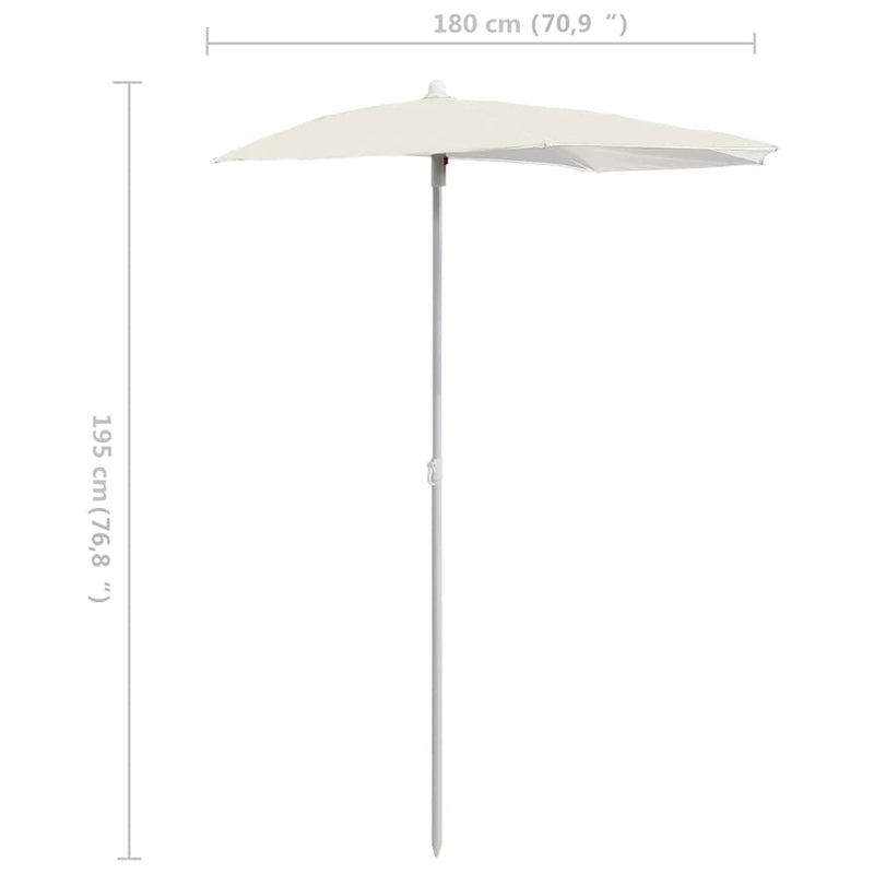 Umbrelă de grădină cu stâlp, nisipiu, 180x90 cm, semirotundă