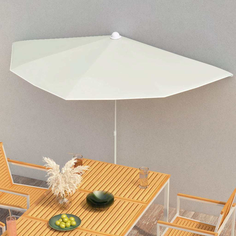 Umbrelă de grădină cu stâlp, nisipiu, 180x90 cm, semirotundă