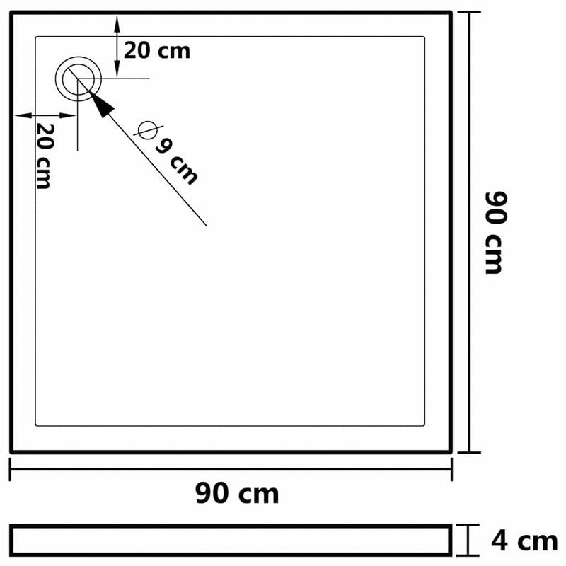 Tăvi de duș 90 x 90 x 4 cm ABS