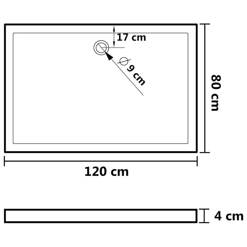 Tăvi de duș 80 x 120 x 4 cm ABS