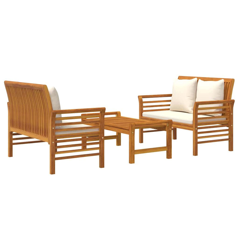 Set mobilier de grădină cu perne, 3 piese, lemn masiv de acacia