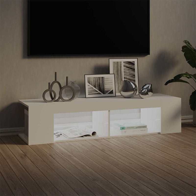 Comodă TV cu lumini LED, alb, 135x39x30 cm
