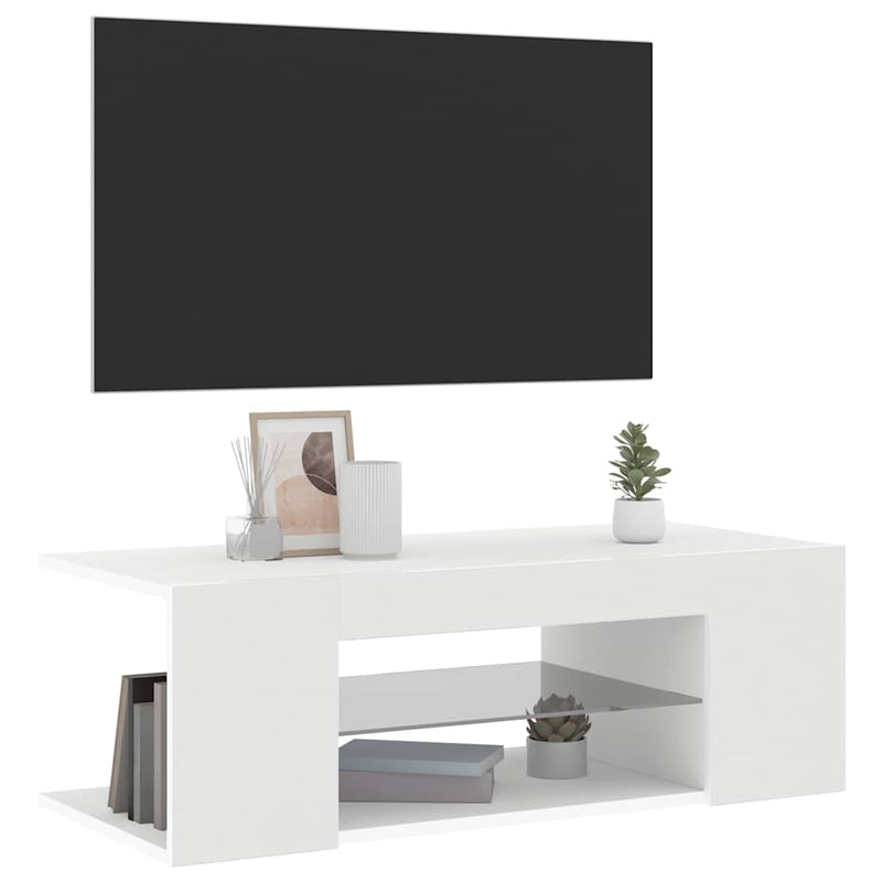Comodă TV cu lumini LED, alb, 90x39x30 cm