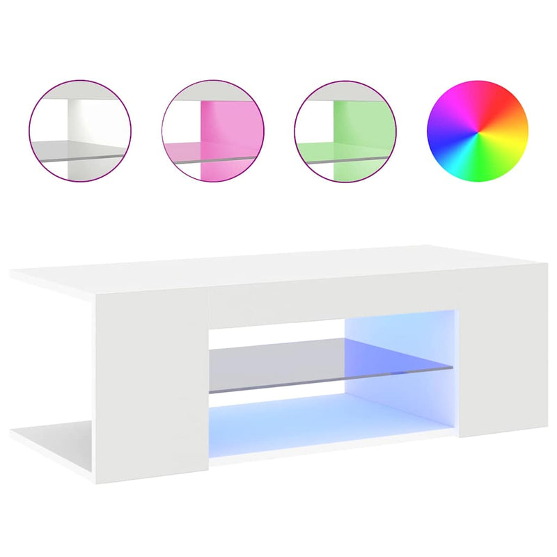 Comodă TV cu lumini LED, alb, 90x39x30 cm