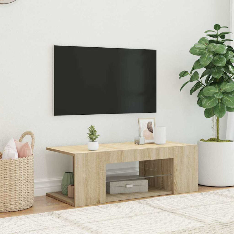 Comodă TV cu lumini LED, stejar Sonoma, 90x39x30 cm
