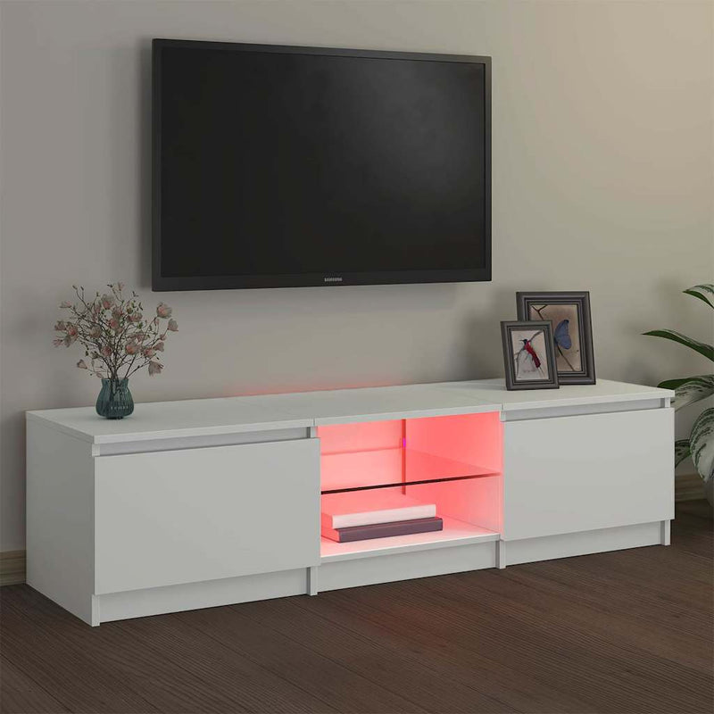 Comodă TV cu lumini LED, alb, 140x40x36 cm