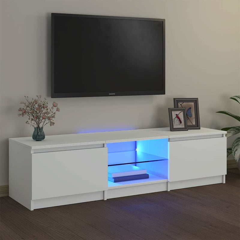 Comodă TV cu lumini LED, alb, 140x40x36 cm