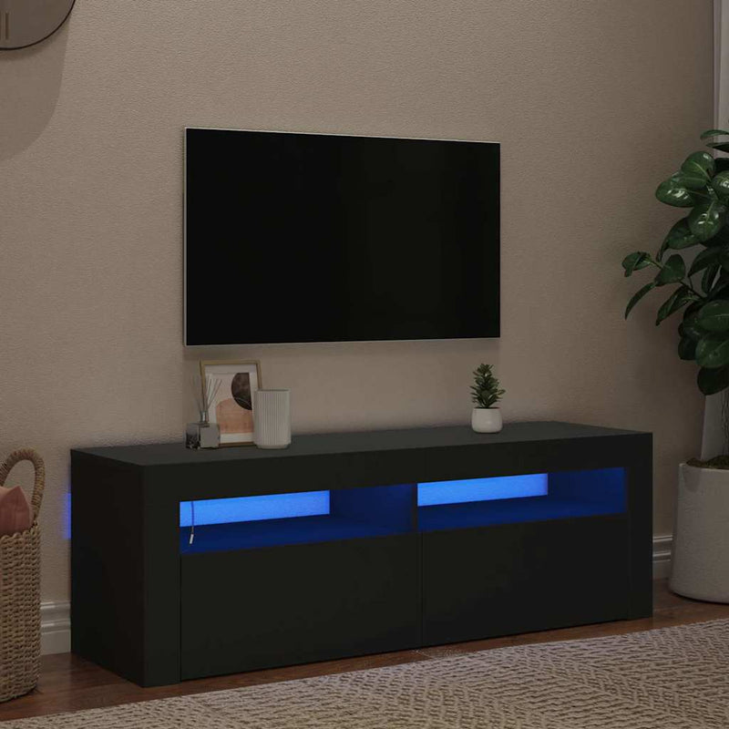 Comodă TV cu lumini LED, negru, 120x35x40 cm