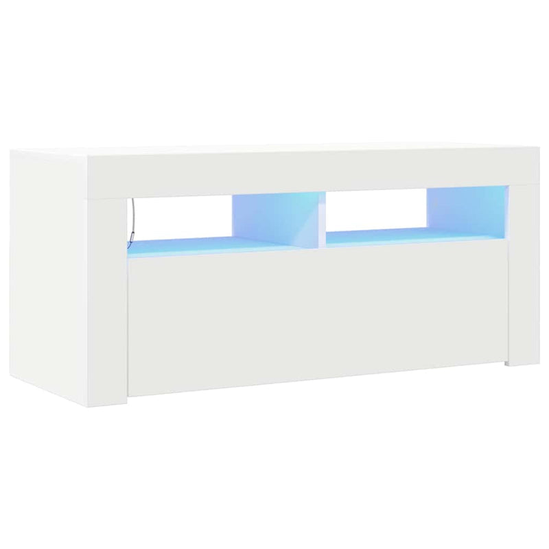 Comodă TV cu lumini LED, alb, 90x35x40 cm