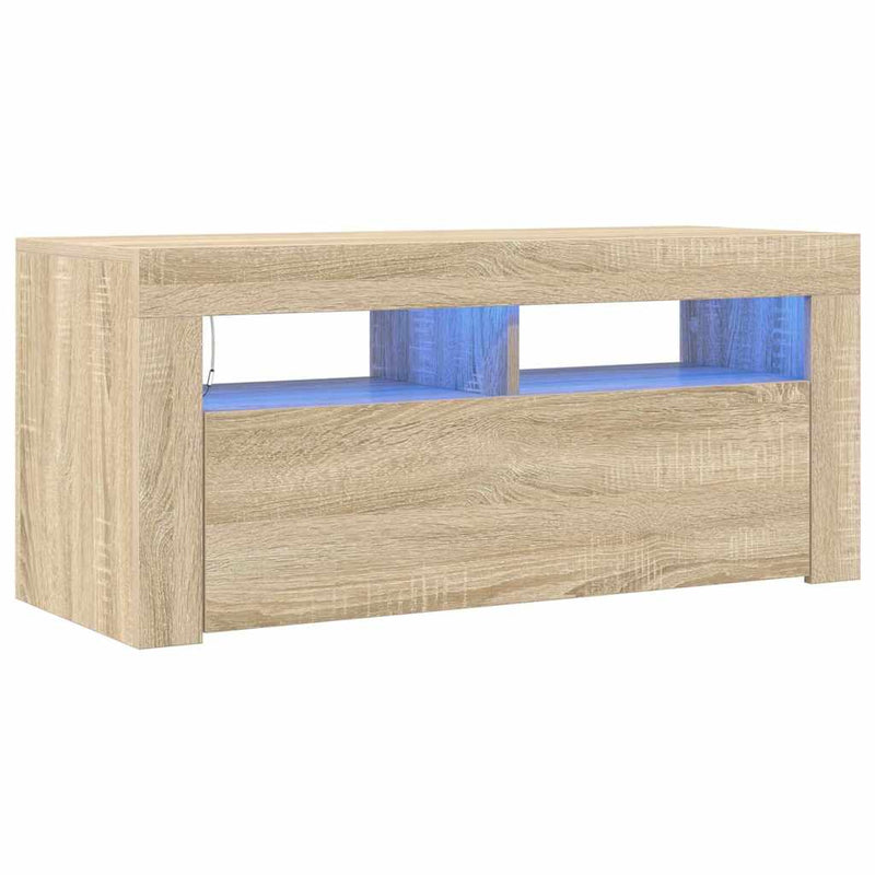 Comodă TV cu lumini LED, stejar Sonoma, 90x35x40 cm