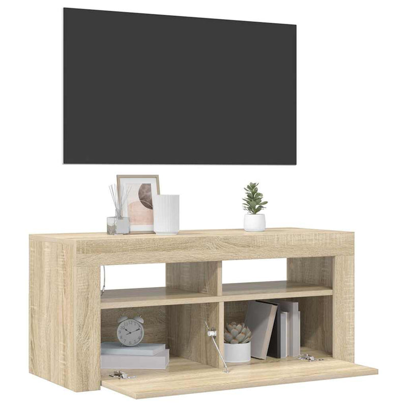 Comodă TV cu lumini LED, stejar Sonoma, 90x35x40 cm
