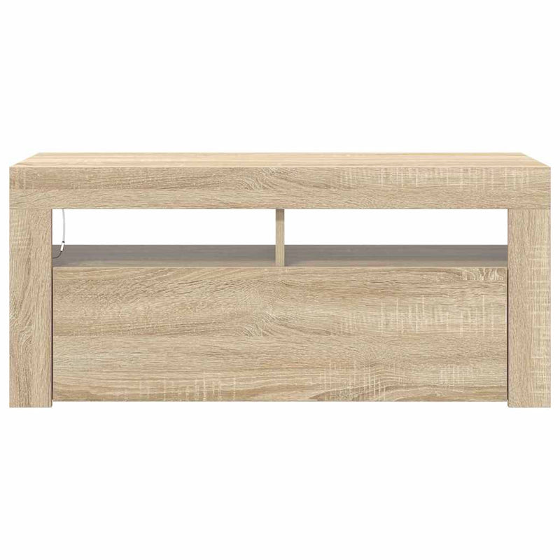 Comodă TV cu lumini LED, stejar Sonoma, 90x35x40 cm