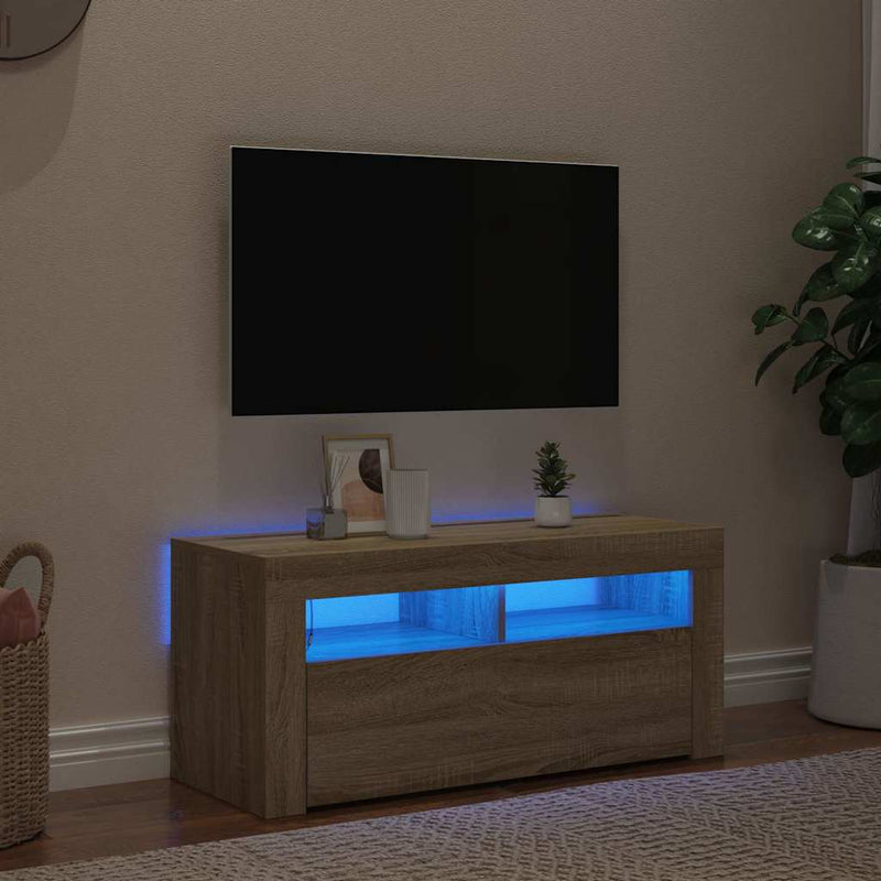 Comodă TV cu lumini LED, stejar Sonoma, 90x35x40 cm