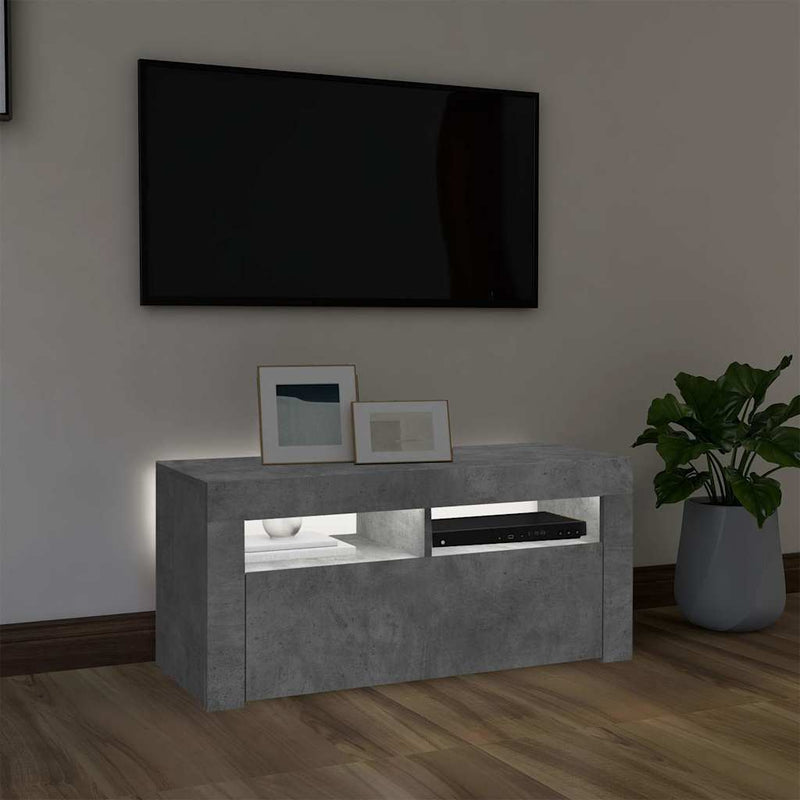 Comodă TV cu lumini LED, gri beton, 90x35x40 cm