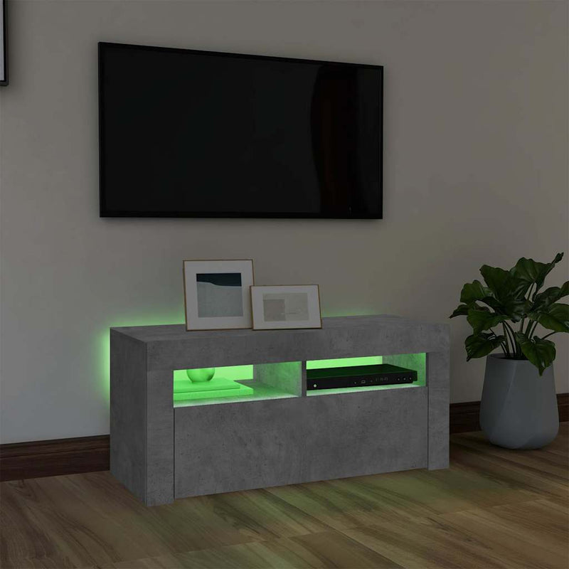 Comodă TV cu lumini LED, gri beton, 90x35x40 cm