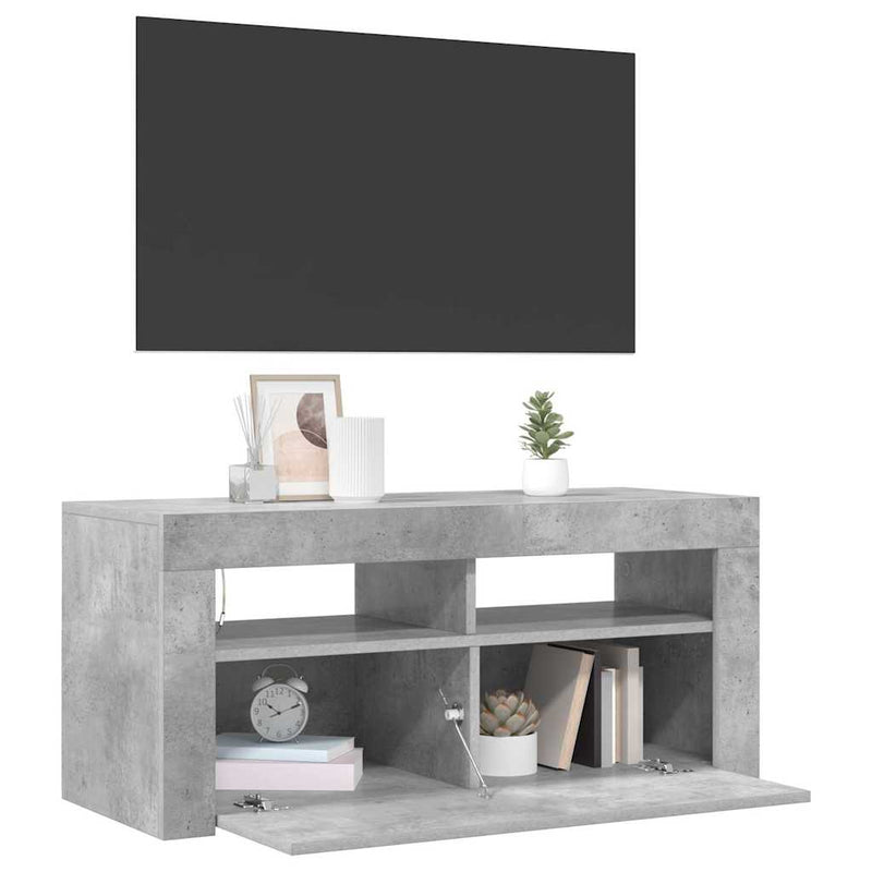 Comodă TV cu lumini LED, gri beton, 90x35x40 cm