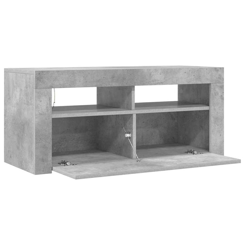 Comodă TV cu lumini LED, gri beton, 90x35x40 cm