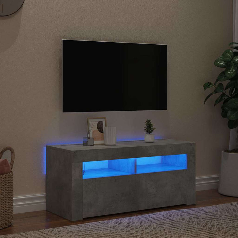 Comodă TV cu lumini LED, gri beton, 90x35x40 cm