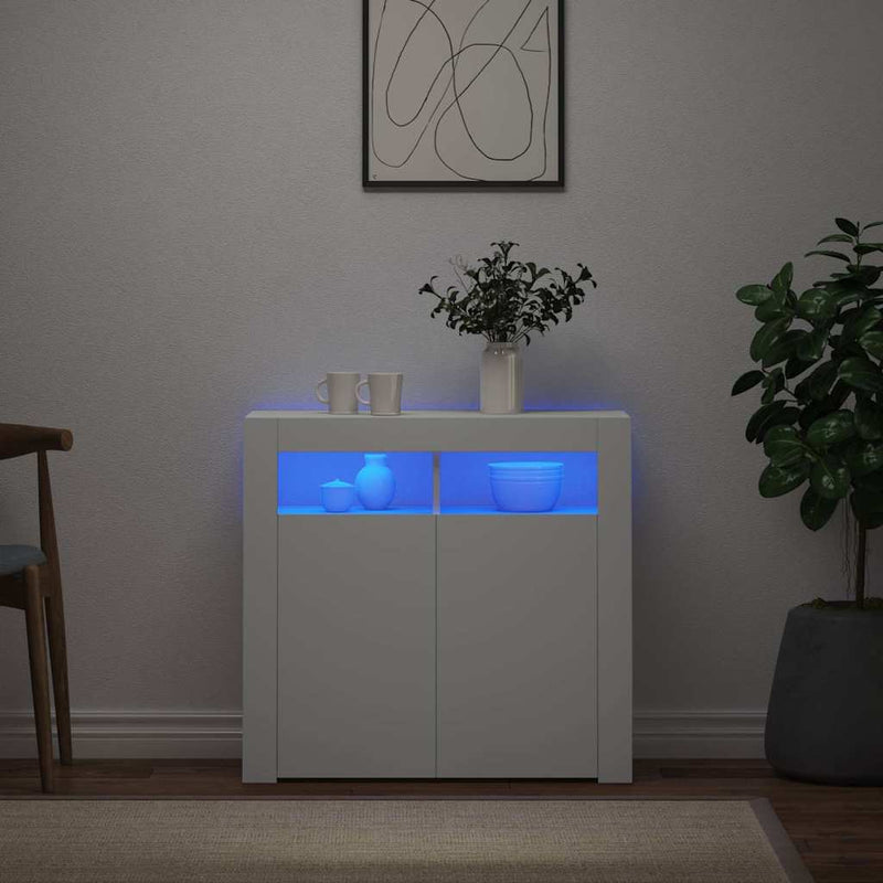 Servantă cu lumini LED, alb, 80x35x75 cm