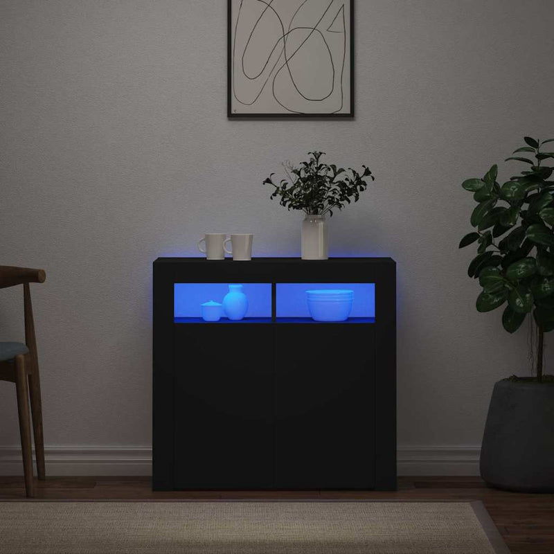 Servantă cu lumini LED, negru, 80x35x75 cm