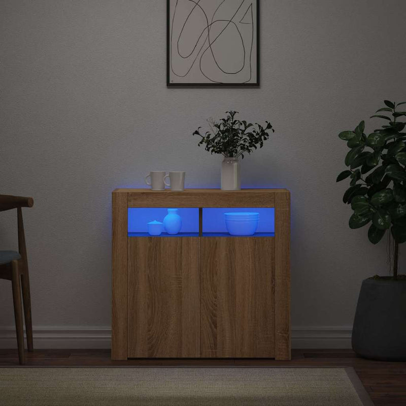 Servantă cu lumini LED, stejar sonoma, 80x35x75 cm