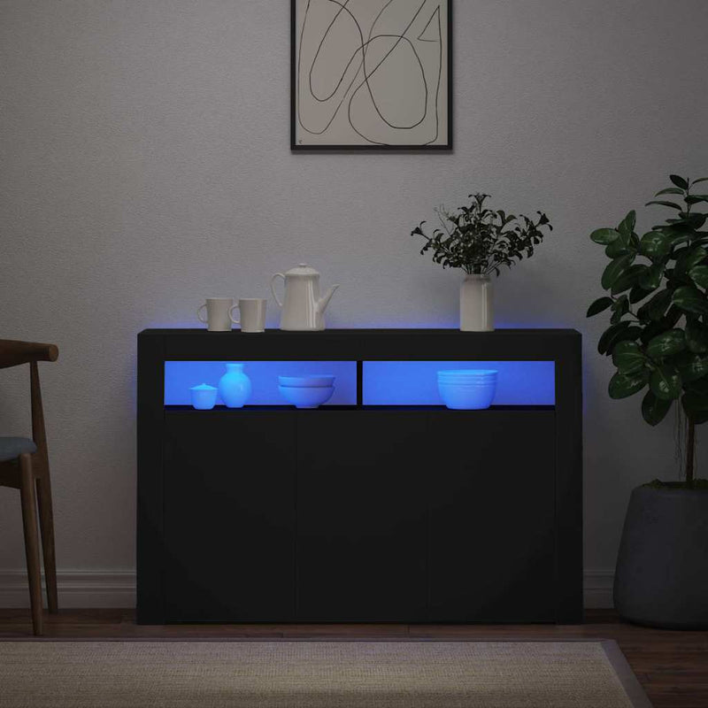 Servantă cu lumini LED,negru , 115,5x30x75 cm