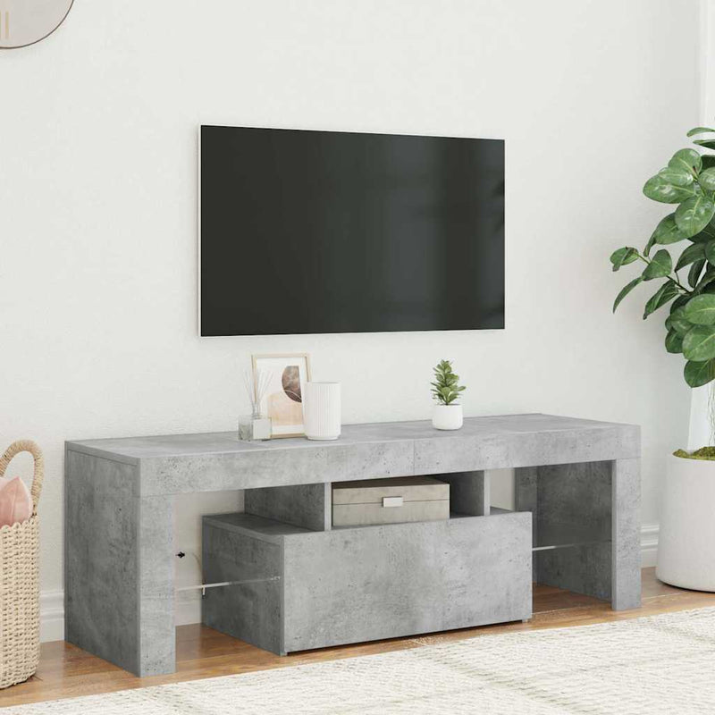Comodă TV cu lumini LED, gri beton, 120x35x40 cm