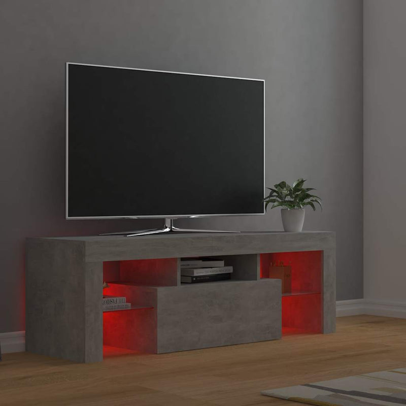 Comodă TV cu lumini LED, gri beton, 120x35x40 cm