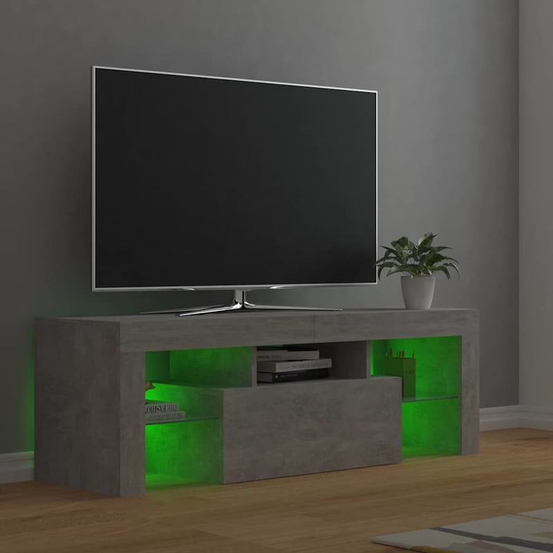 Comodă TV cu lumini LED, gri beton, 120x35x40 cm