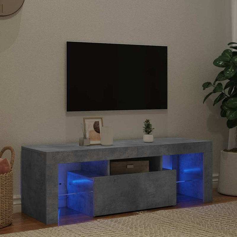 Comodă TV cu lumini LED, gri beton, 120x35x40 cm