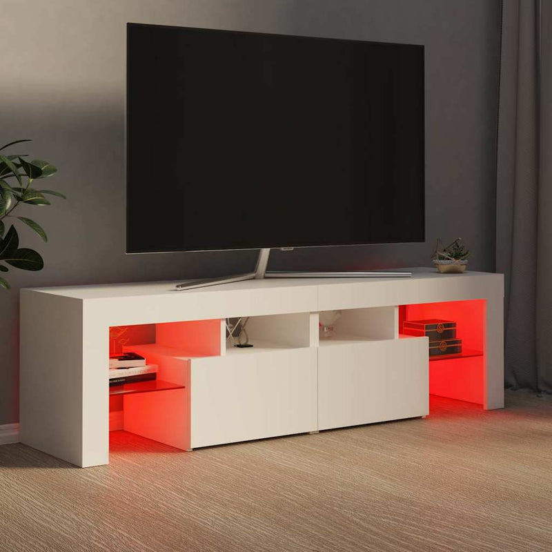 Comodă TV cu lumini LED, alb, 140x36,5x40 cm