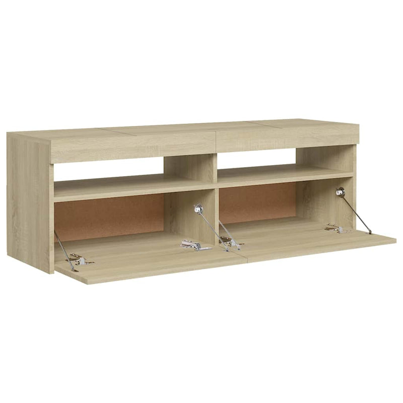 Comodă TV cu lumini LED, stejar Sonoma, 120x35x40 cm