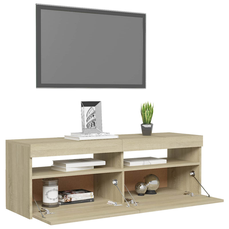 Comodă TV cu lumini LED, stejar Sonoma, 120x35x40 cm