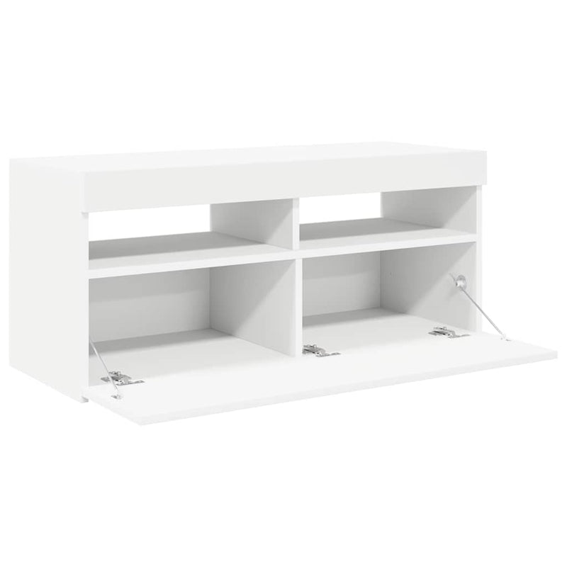 Comodă TV cu lumini LED, alb, 90x35x40 cm